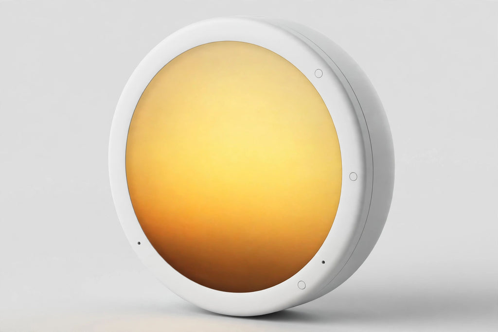 Close-up of the wake-up light face showing a sunrise color gradient